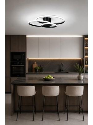 Happy Trend Sole Modern Tasarım Salon - Mutfak - Hol Beyaz LED 3 Lü Avize (Antrasit)