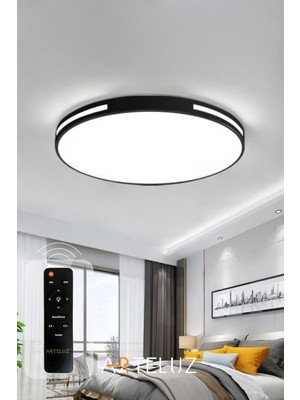 Happy Trend Modern Yuvarlak Tavan LED Avize Uzaktan Kumandalı 3 Renk Işıklı Dimmerli 100W
