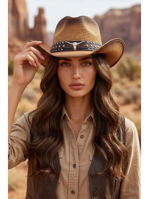 Ayarlanabilir Premium Kovboy Şapkası Hasır Western Şapka Erkek Kadın Unisex