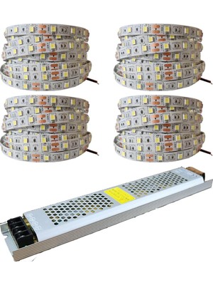 Happy Trend 20 Metre Şerit LED Beyaz Renk + 12V 25 Amper 300 Watt LED Trafo - 3 Dirençli Double Pcb - Oturma Odası, Yatak Odası ve Mutfak Için Gizli Aydınlatma