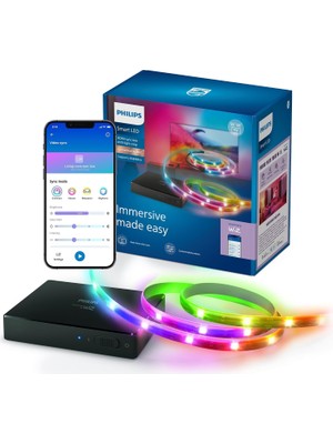 Happy Trend Philips Smart Lighting HDMI Sync Box Tv Arka Işığı, Rgbıc LED Şeritler, 55 – 65 Inç Tv'ler Için, Senkronizasyon. M. Film, Müzik, HDMI 2.0, 4k, 60 Hz'de Bağlanır, Wiz ile Bağlanır, Harici Video Kaynağı