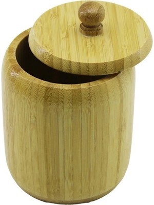 3D Sepetim Ahşap ve Bambu Şekerlik, Şık Kapaklı, 9cm Çap, 10.5cm Derinlik