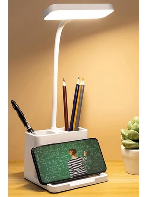 Happy Trend Şarjlı Masa Lambası Dokunmatik Sıcak Renk Ayarlı Telefon Standlı Dimmer Çalışma Okuma Işığı Q108