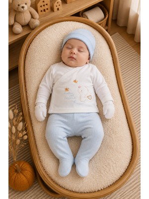 Bebitof Petit Baby Hello Little Friend 5 Parça Unisex Yenidoğan Hastane Çıkışı Seti Mavi Ekru – Bebek Zıbın Hastane Çıkışı Seti