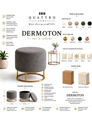 Quattro Home Dermoton Depolamalı Puf Tabure – Vegan Deri, Metal Iskeletli