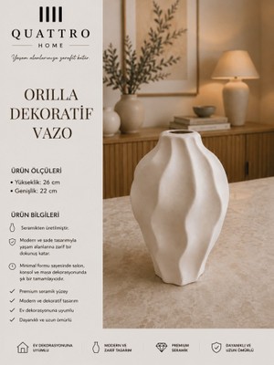 Quattro Home Orilla Beyaz Dalgalı Form Seramik Dekoratif Vazo  – Modern Organik Salon Objesi