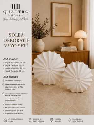 Quattro Home Solea 2’li Beyaz Yelpaze Formlu Seramik Dekoratif Vazo Seti