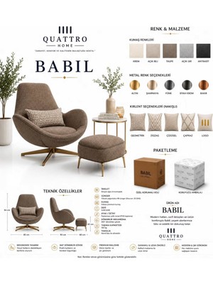 Quattro Home Babil 360 Derece Döner Berjer ve Puf – Premium Kumaşlı Modern Takım