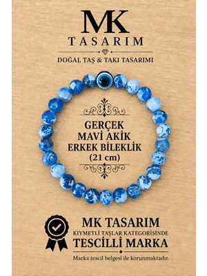 MK Tasarım Gerçek Akik Taşı Erkek Bileklik MK.8000.007 - Rahatlık-Dinginlik-Enerji- Stres Bilekliği-Renkleri Boya Değildir -Kendi Rengidir