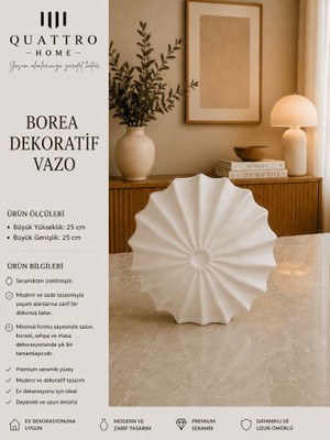 Quattro Home Borea Beyaz Yelpaze Formlu Seramik Dekoratif Vazo  – Modern Konsol ve Masa Objesi