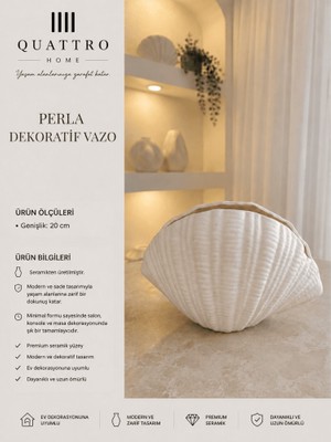 Quattro Home Perla Beyaz Deniz Kabuğu Formlu Seramik Dekoratif Vazo – Modern Masa Objesi