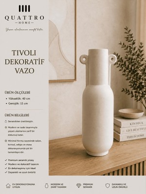 Quattro Home Tivoli Beyaz Kulak Detaylı Seramik Dekoratif Vazo  – Büyük Boy Modern Salon Aksesuarı