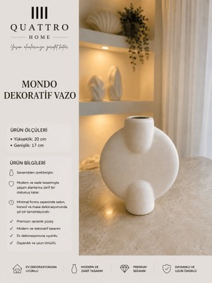 Quattro Home Mondo Beyaz Yuvarlak Form Seramik Dekoratif Vazo – Modern Salon ve Konsol Aksesuarı