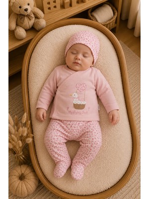 Bebitof Petit Baby My Flying Duck 2 Parça Unisex Bebek Takımı Pudra – Uzun Kollu Üst ve Ayaklı Alt Yenidoğan Takımı Hastane Çıkışı Seti