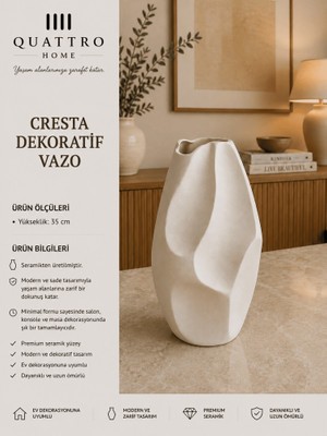 Quattro Home Cresta Beyaz Asimetrik Seramik Dekoratif Vazo  – Büyük Boy Modern Salon Objesi