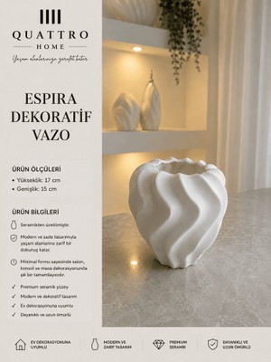 Quattro Home Espira Beyaz Burgulu Form Seramik Dekoratif Vazo – Modern Masa ve Konsol Aksesuarı