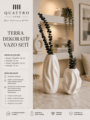 Quattro Home Terra 2’li Beyaz Dokulu Seramik Dekoratif Vazo Seti – Organik Modern Tasarım