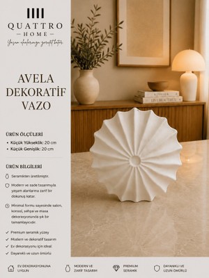 Quattro Home Avela Beyaz Yelpaze Formlu Seramik Dekoratif Vazo  – Modern Masa ve Konsol Objesi