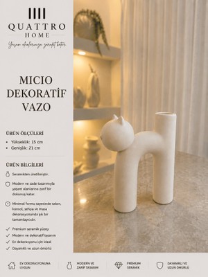 Quattro Home Micio Beyaz Kedi Formlu Seramik Dekoratif Vazo – Modern Salon ve Masa Objesi