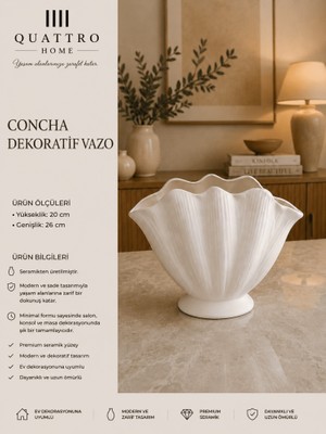 Quattro Home Concha Beyaz Deniz Kabuğu Formlu Seramik Dekoratif Vazo  – Modern Masa Objesi