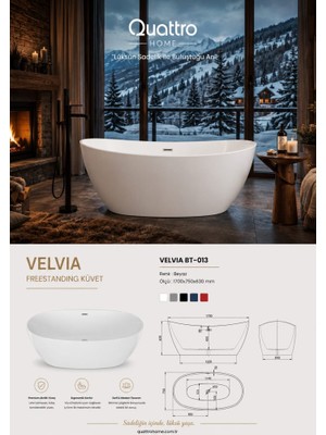 Quattro Home Velvia BT-013 Freestanding Küvet 170X75 cm Modern Akrilik Bağımsız Küvet