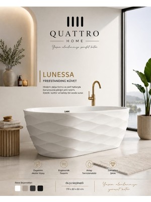 Quattro Home Lunessa Freestanding Küvet 170X80 cm Beyaz Premium Akrilik Küvet