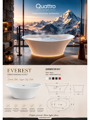 Quattro Home Everest BT-017 Freestanding Küvet 180X91 cm Premium Akrilik Bağımsız Küvet