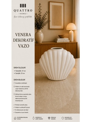 Quattro Home Venera Beyaz Deniz Kabuğu Formlu Seramik Dekoratif Vazo – Modern Konsol Objesi