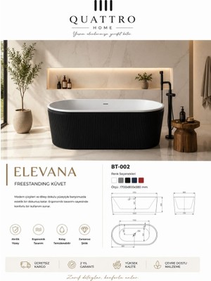 Quattro Home Elevana BT-002 Freestanding Küvet 170X80 cm Siyah Beyaz Premium Akrilik Küvet