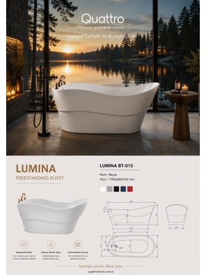 Quattro Home Lumina BT-015 Freestanding Küvet 170X80 cm Akrilik Bağımsız Küvet