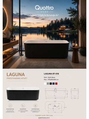 Quattro Home Laguna BT-018 Freestanding Küvet 170X80 cm Siyah Beyaz Akrilik Bağımsız Küvet