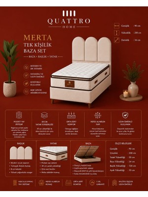 Quattro Home Merta Tek Kişilik Baza, Başlık ve Yatak Seti