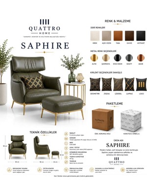 Quattro Home Saphire 360 Derece Döner Deri Berjer ve Puf – Gold Metal Ayaklı