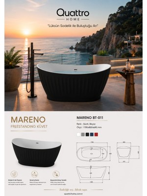 Quattro Home Mareno BT-011 Freestanding Küvet 170X80 cm Siyah Beyaz Akrilik Bağımsız Küvet