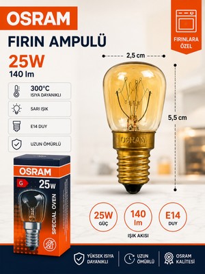 Avarson (1 Adet) 25W E14 Fırın Ampulü 300°C Isıya Dayanıklı Sarı Işık