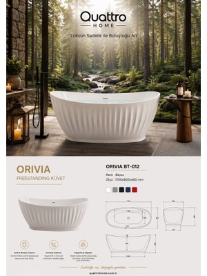 Quattro Home Orivia BT-012 Freestanding Küvet 170X80 cm Modern Akrilik Bağımsız Küvet