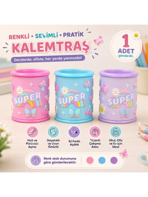 Bakgelal Super Desenli Çift Delikli Hazneli Kalemtraş – Renkli Çocuk Kalem Açacağı Okul Ofis Kırtasiye Ürünü 1 Adet