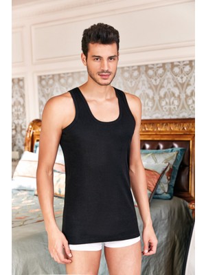 Berrak Erkek Siyah 6'lı Paket %100 Pamuk Penye Atlet-Siyah-2xl