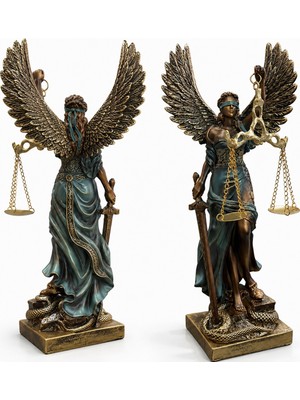 Keyfim Shop Kanatlı Adalet Heykeli – Terazi ve Kılıç Detaylı Dekoratif Biblo 30CM