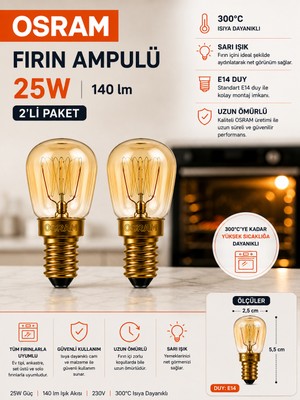 Avarson (2 Adet) 25W E14 Fırın Ampulü 300°C Isıya Dayanıklı Sarı Işık
