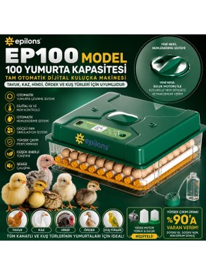 İntora EP100 Kuluçka Makinesi Yeni Nesil Suluk Üstten Havalandırma Sistemli Tavuk Kaz Hindi Kuş Türleri