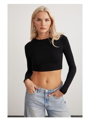Sungur's Store Siyah Kadın Uzun Kollu Crop Üst Modelleri ile Şıklık