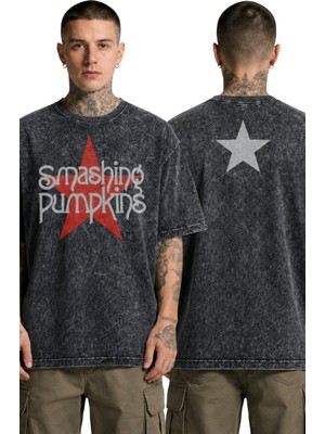 Fuddy Moda Unisex The Smashing Pumpkins Ense Baskılı Yıkamalı Tişört, Oversize Rock Band Temalı Retro Tshirt