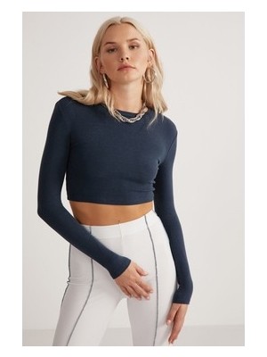 Sungur's Store Petrol Mavisi Kadın Uzun Kollu Crop Üst Modelleri