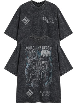 Fuddy Moda Unisex Oversize Rock Band Machine Head Sırt Baskılı Yıkamalı Tişört