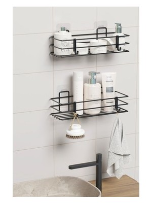 Sungur's Store Yapışkanlı 2'li Set, Duvar Düzenleyici Banyo Rafı ve Şampuanlık