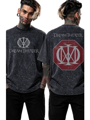 Fuddy Moda Unisex Dream Theater Sırt Baskılı Yıkamalı Tişört, Oversize Rock Band Temalı Retro Tshirt