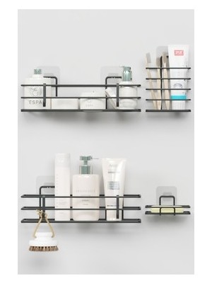 Sungur's Store Yapışkanlı Banyo Seti ile Duş Rafı ve Sabunluk Kombinasyonu