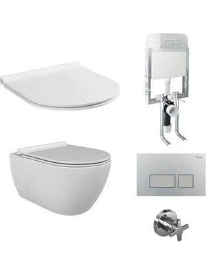 Sungur's Store Turkuaz City Rimless Asma Klozet Yavaş Kapanır Slim Kapak Turkuaz-Gömme Rezervuar Tam