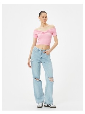 Sungur's Store Kısa Kollu Düğüm Detaylı Fitilli Tişört